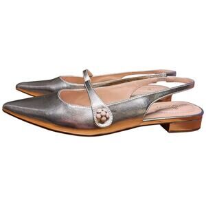 BANDOLINO Aubriana Women's 10M Gold Slingback Flats Pointed Toe Flower Ornament